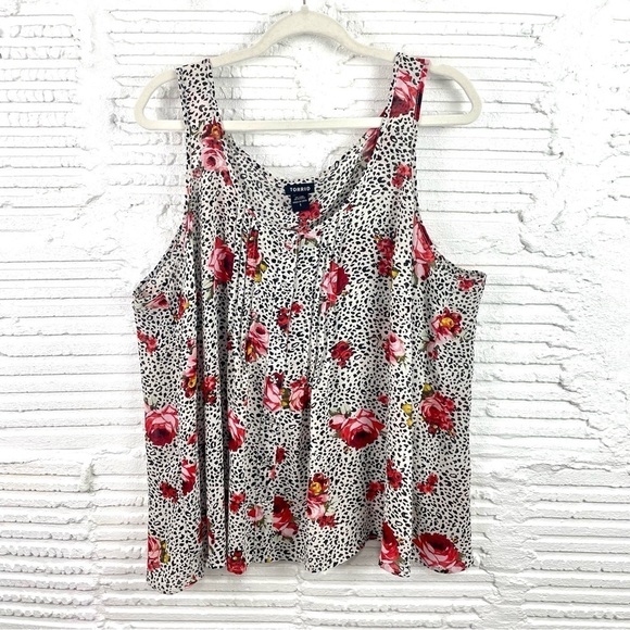 Torrid Sheer Drapey Tank Top Leopard Print & Rose Tiered Open Back 1 (1X) - Picture 1 of 16